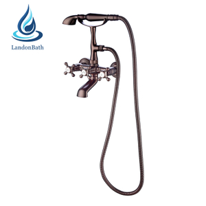 صنبور حوض استحمام مثبت على الحائط بمقبض مزدوج ، حوض استحمام عتيق من البرونز مفروك بالزيت ، مجموعة دش نحاسية ، خلاط حمام