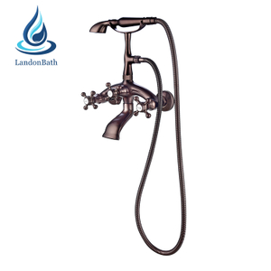 الحائط النحاس حوض الاستحمام دش خلاط صنبور صنبور علامة مائية أسود برونزي نمط الهاتف العتيقة مجموعة جبل الشلال 2 مقبض